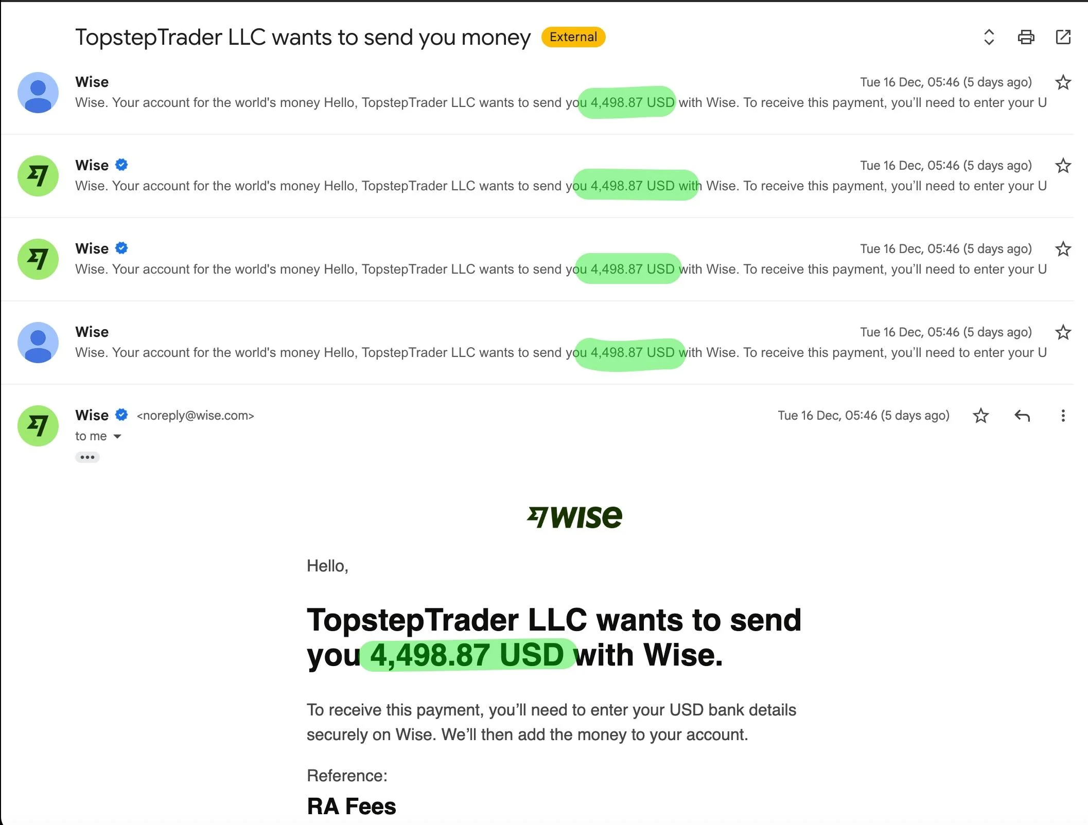 $25k requested. After the profit split, $22,500.